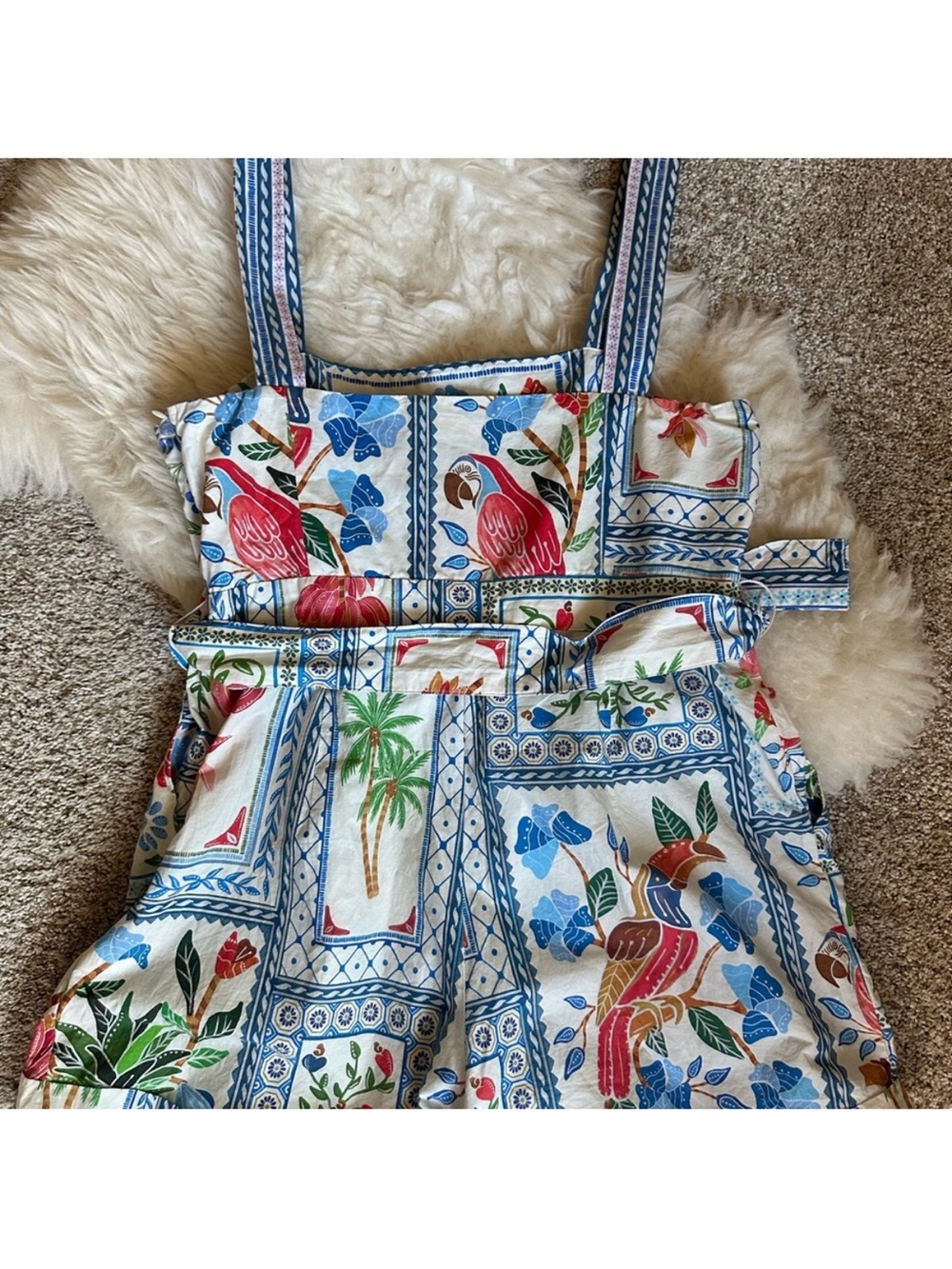 FARM Rio Cream Romper with Blue and Pink Tropical Parrot Print - Picture 4 of 5